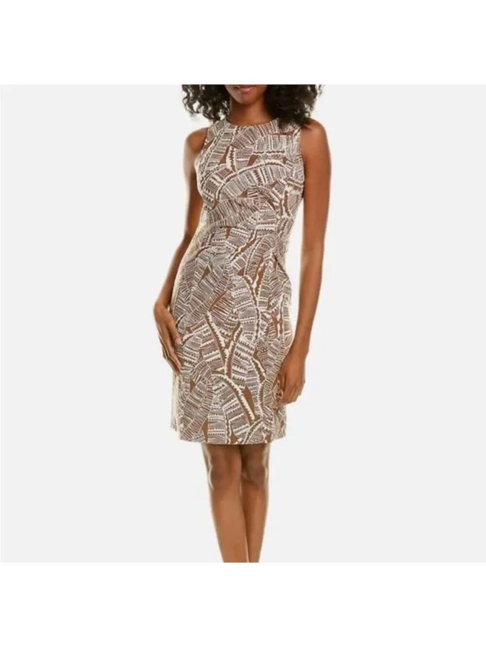 J. McLaughlin Anne Brown And White Sleeveless Midi Sheath Dress Size 4